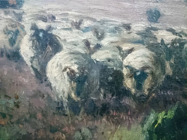 Obraz olejny A. BROBERG (1887-1973) OWCE U WODOPOJU
