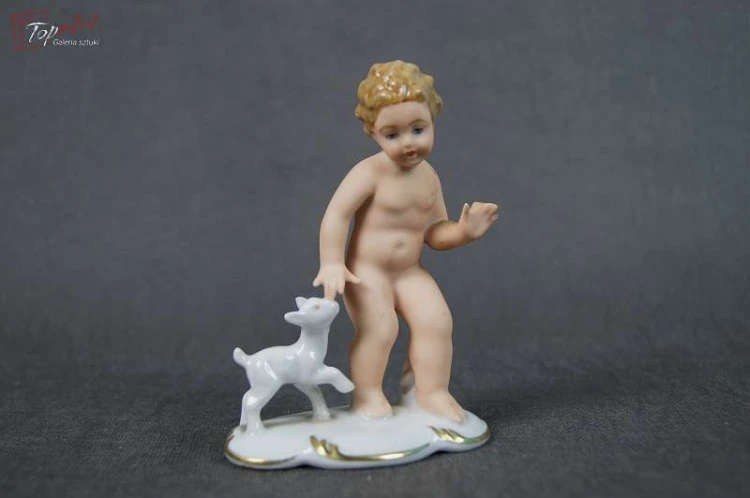 Porcelana Gerold .Figurka brzdąca z koźlęciem. Okaz !!!