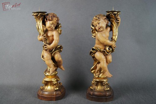 Para świeczników drewniane amory, putta złocone!!!