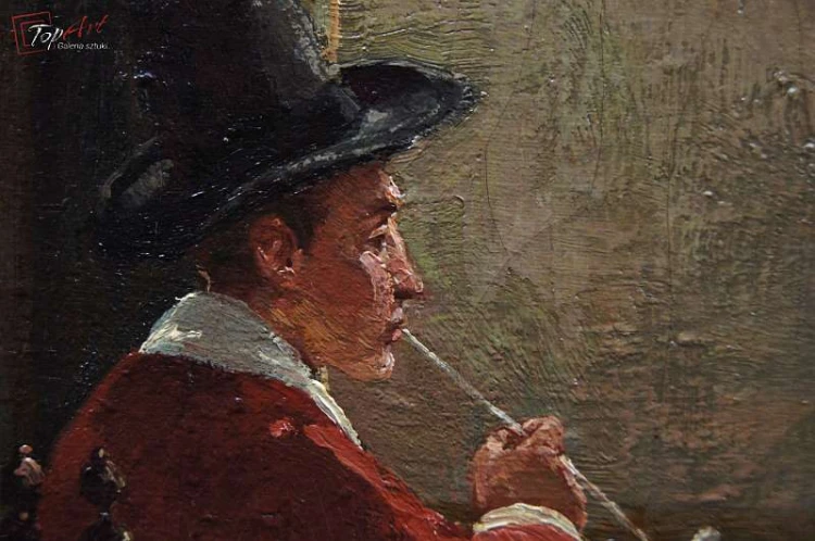 Stary obraz Scena we wnętrzu Jörg Sommer ur.1881r 