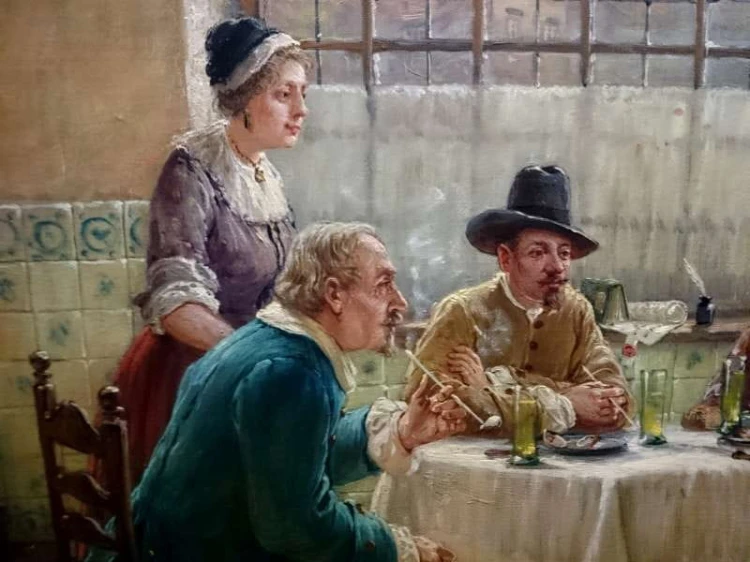 Obraz olejny despoty przy stole Jörg Sommer ur.1881r