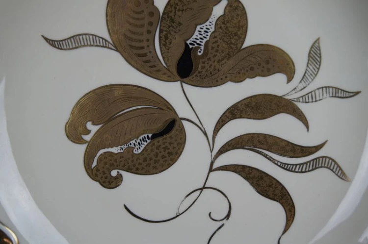 Schaubach Kunst duża patera irysy obficie złocona