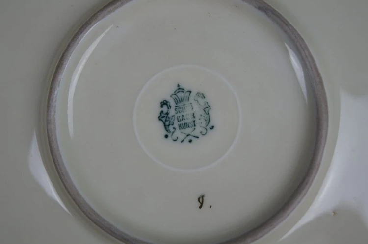 Schaubach Kunst duża patera irysy obficie złocona
