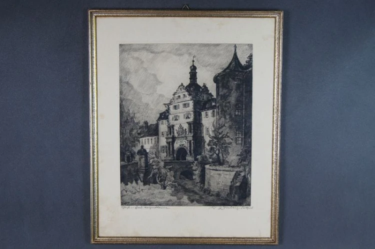 Walter Romberg duża grafika zamek Bad Mergentheim