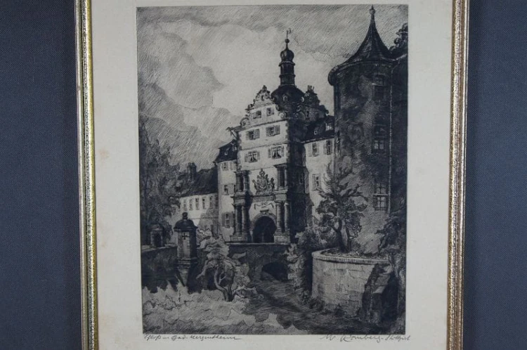 Walter Romberg duża grafika zamek Bad Mergentheim
