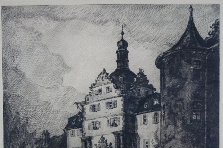 Walter Romberg duża grafika zamek Bad Mergentheim