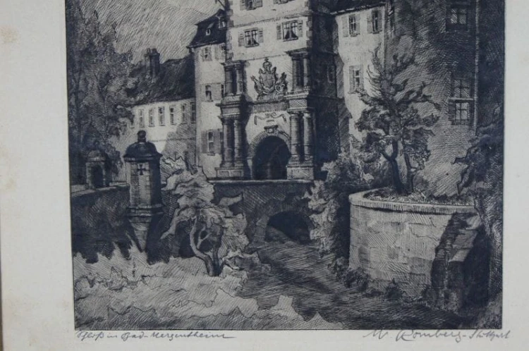 Walter Romberg duża grafika zamek Bad Mergentheim