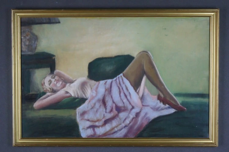 Pastel obraz Art Deco odpoczywająca kobieta