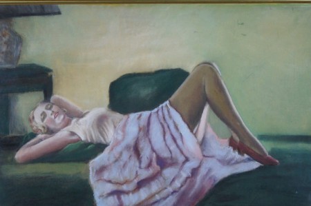 Pastel obraz Art Deco odpoczywająca kobieta
