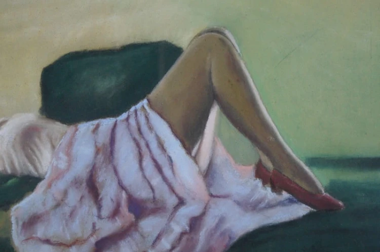 Pastel obraz Art Deco odpoczywająca kobieta