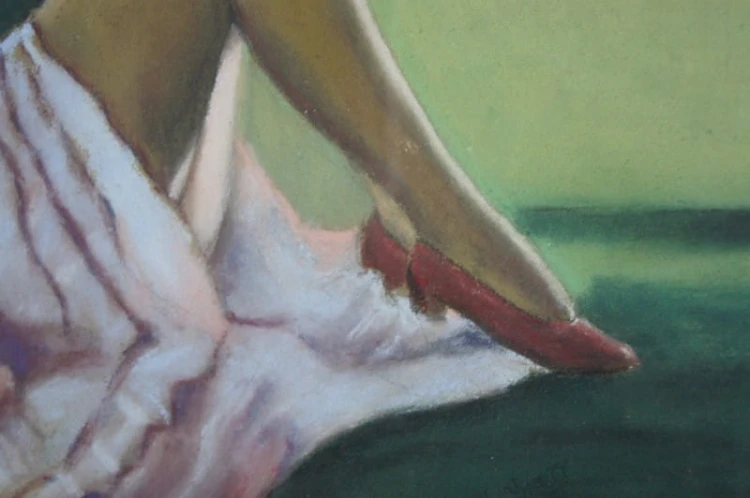 Pastel obraz Art Deco odpoczywająca kobieta