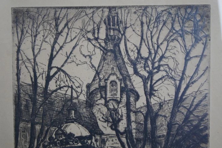 Zamek Wiesenburg akwaforta Georg Fritz