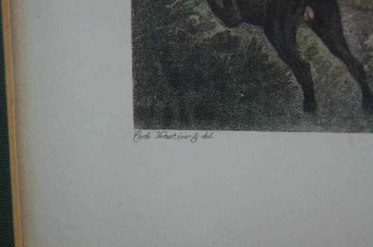 Scena z polowania stara litografia Carl Vernet