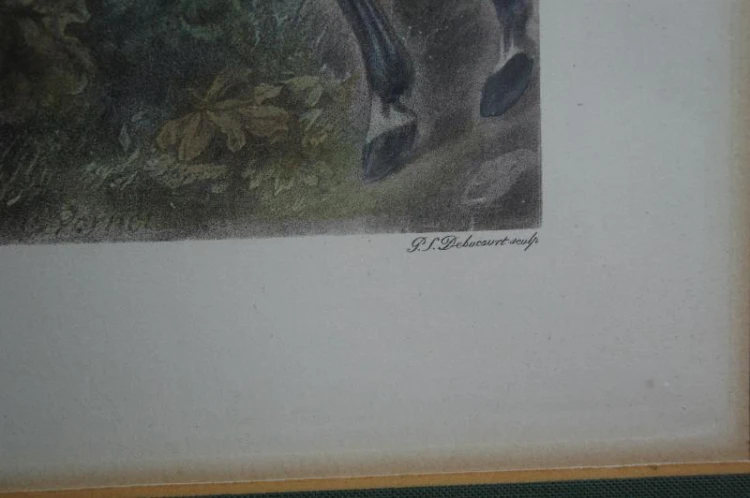 Scena z polowania stara litografia Carl Vernet