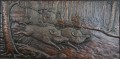 Myśliwska plakieta płaskorzeźba stado dzików H. Henjes