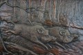 Myśliwska plakieta płaskorzeźba stado dzików H. Henjes