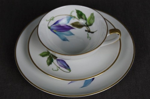 Trio do herbaty kwiat Powojnik na porcelanie Hutschenreuther