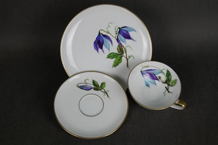 Trio do herbaty kwiat Powojnik na porcelanie Hutschenreuther
