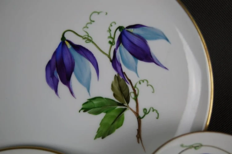 Trio do herbaty kwiat Powojnik na porcelanie Hutschenreuther