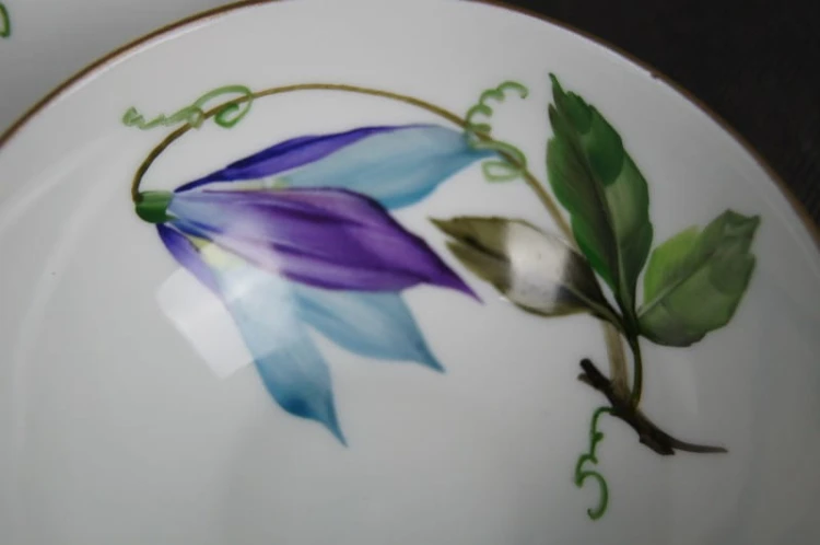 Trio do herbaty kwiat Powojnik na porcelanie Hutschenreuther