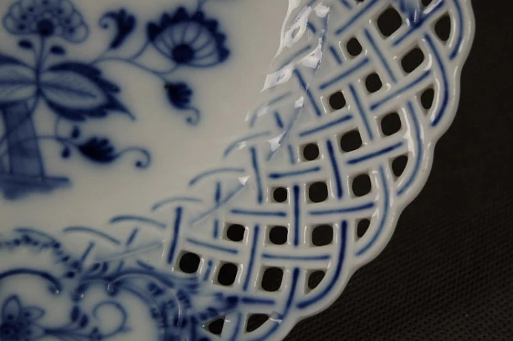 Wzór cebulowy ażurowa patera talerz porcelana Meissen