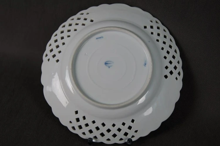 Ażurowa patera talerz wzór cebulowy porcelana Meissen