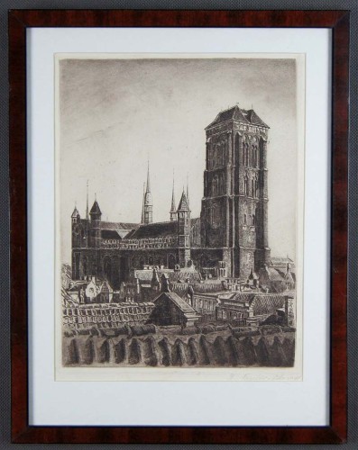 Gdańsk grafika Bazylika Mariacka Helma Fischer Oels akwaforta