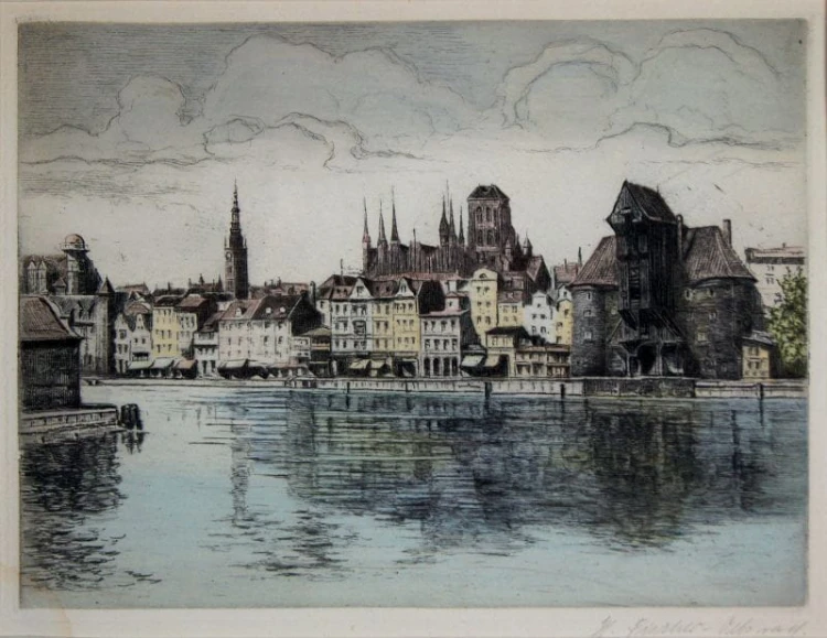 Gdańsk grafika Helma Fischer Oels akwaforta