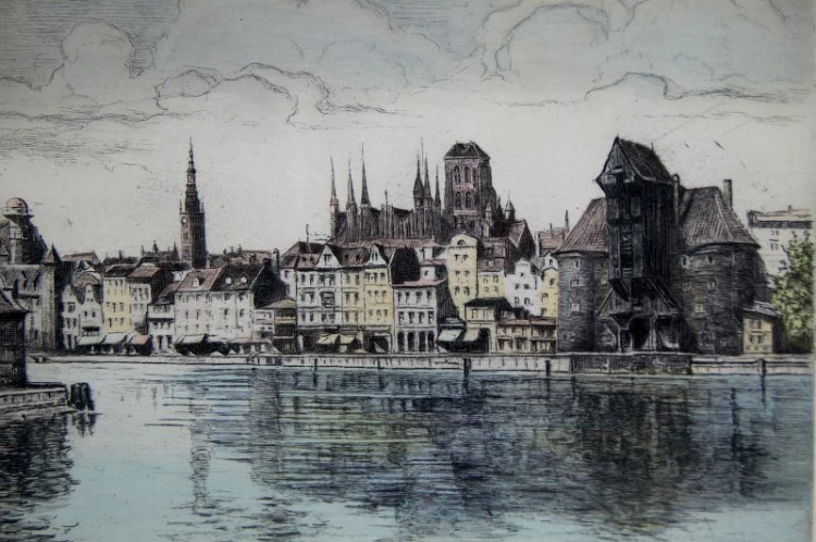 Gdańsk grafika Helma Fischer Oels akwaforta