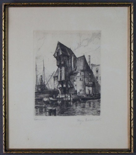 Gdański spichlerz grafika akwaforta Hugo Eichler