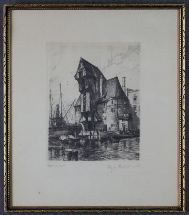 Gdański spichlerz grafika akwaforta Hugo Eichler