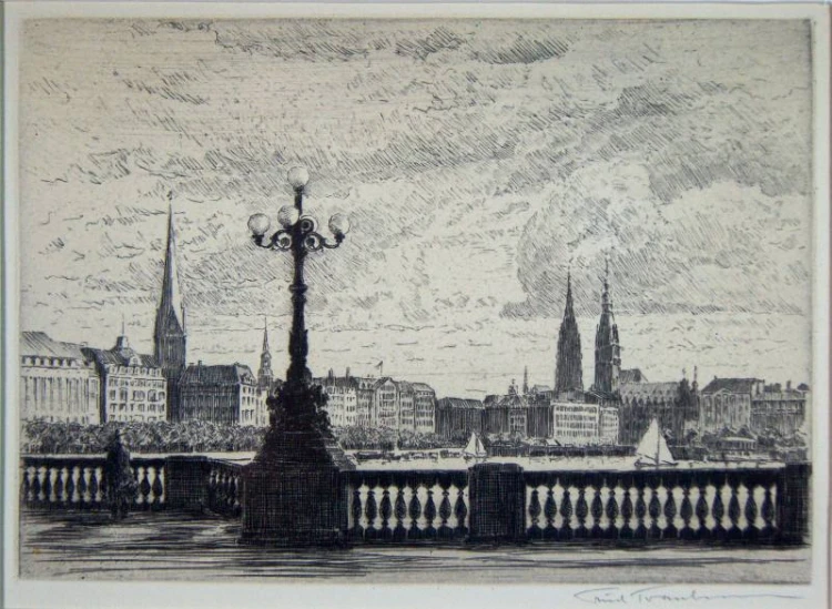 Hamburg na grafice artystycznej akwaforta Fried Traulsen