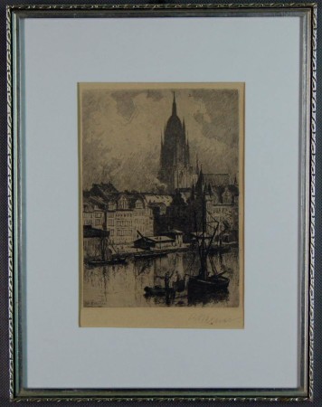 Widok na Frankfurt grafika artystyczna Reinhold Werner