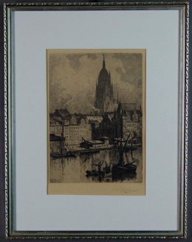 Widok na Frankfurt grafika artystyczna Reinhold Werner