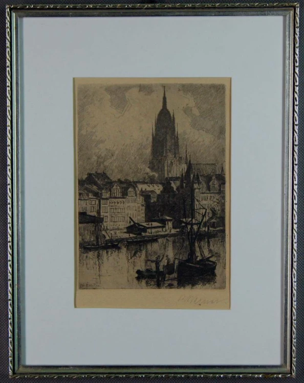Widok na Frankfurt grafika artystyczna Reinhold Werner