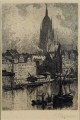 Widok na Frankfurt grafika artystyczna Reinhold Werner