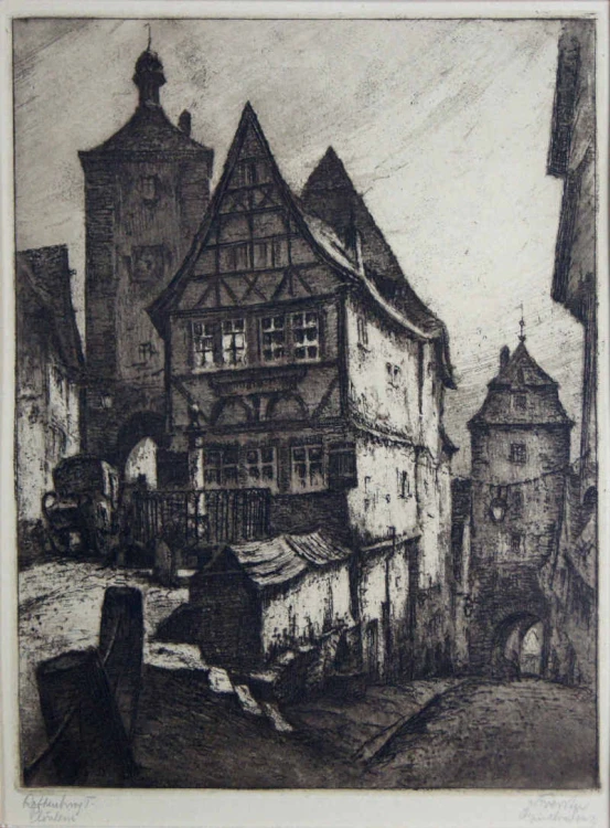 Rothenburg dekoracyjna grafika akwaforta Willi Foerster