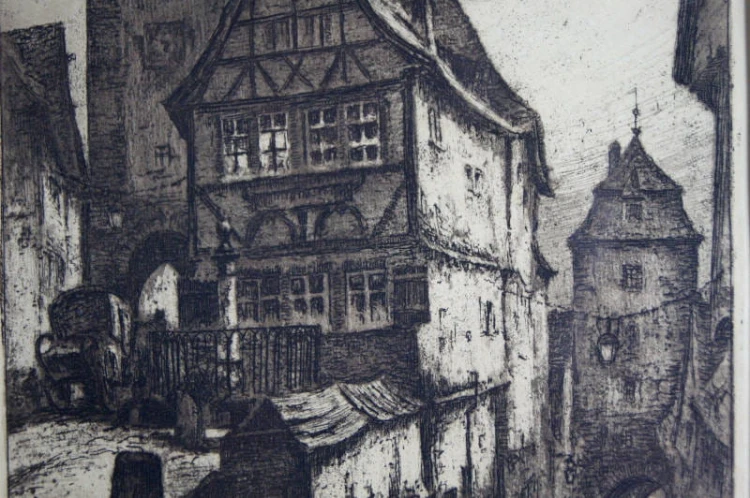 Rothenburg dekoracyjna grafika akwaforta Willi Foerster