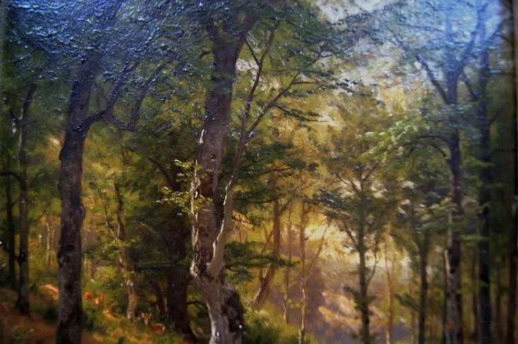 Pejzaż leśny z sarnami Fritz Carl Werner Ebel Unikat 1886