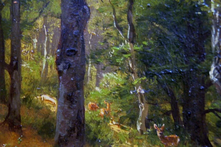 Pejzaż leśny z sarnami Fritz Carl Werner Ebel Unikat 1886