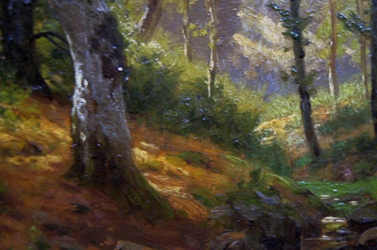 Pejzaż leśny z sarnami Fritz Carl Werner Ebel Unikat 1886