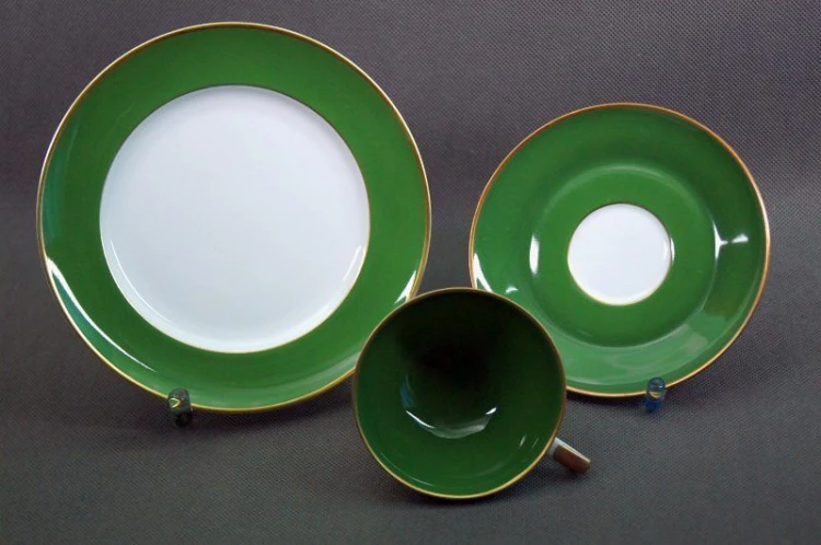 Porcelana Tettau zielone śniadaniowe trio
