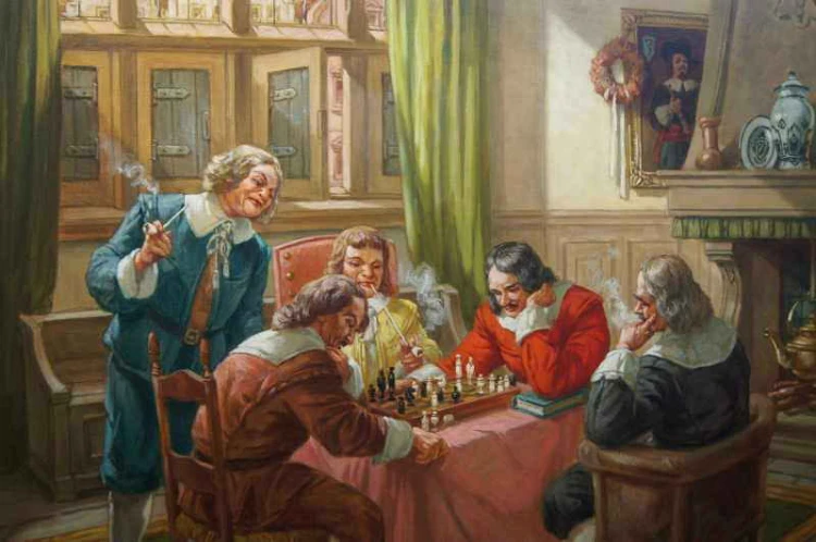 Stary obraz Szlacheckie zabawy partia szachów Hermann Prediger