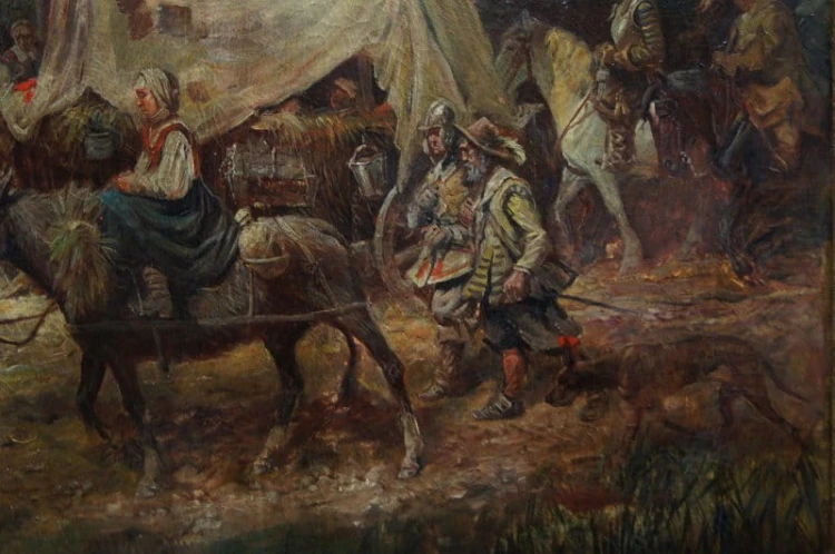 Tabor wojskowy z wojny 30 letniej olbrzymi obraz Max Ohmayer