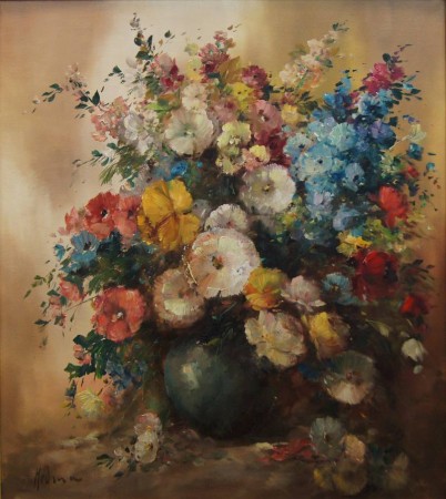 Pałacowy obraz Louisa Medina ogrodowe barwne kwiaty