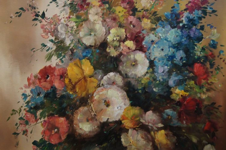 Pałacowy obraz Louisa Medina ogrodowe barwne kwiaty