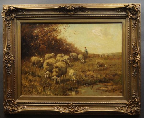 Cornelis Wouter Bouter pejzaż z owcami Holenderski stary obraz