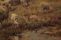 Cornelis Wouter Bouter pejzaż z owcami Holenderski stary obraz