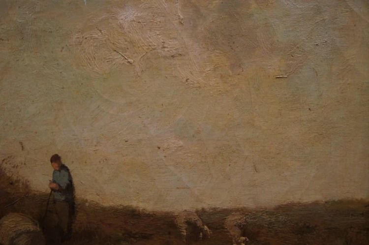 Cornelis Wouter Bouter pejzaż z owcami Holenderski stary obraz