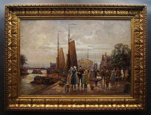 Holenderski targ kwiatowy w Amsterdamie R. Hornemann wysokiej klasy malarstwo